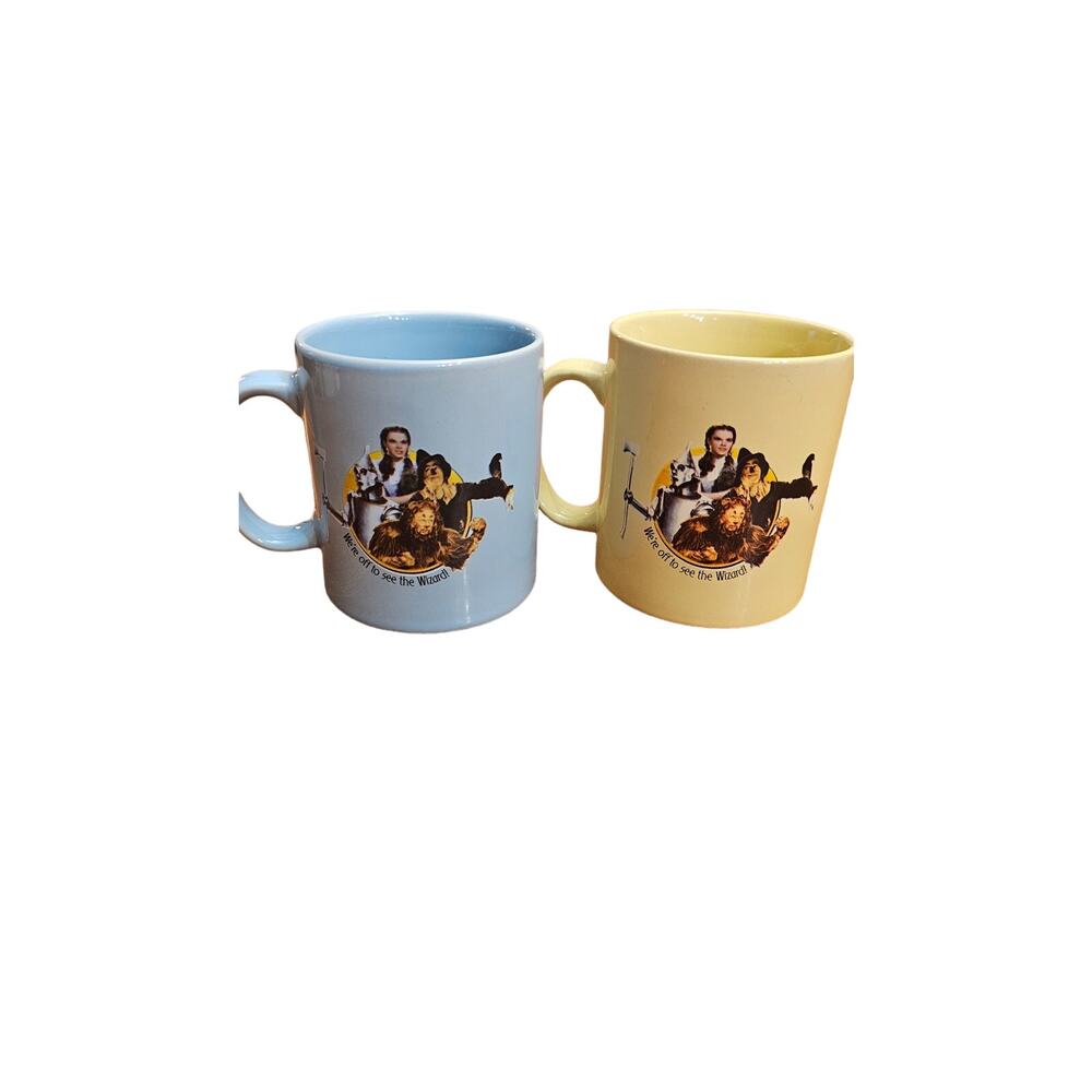 Wizard of Oz Pastel Blue scarecrow and yellow‎ Tin man coffee mugs